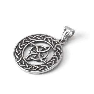 Silver stainless steel Celtic Witch Knot pendant necklace with intricate vintage design