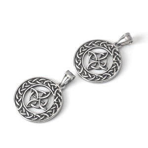 Vintage stainless steel Celtic witch knot pendant necklace with oxidized silver finish