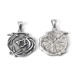 Vintage stainless steel dragon head pendant necklace with embossed details for men and women