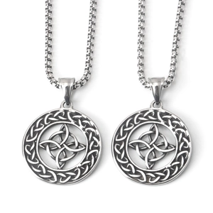 Stainless Steel Celtic Witch's Knot Pendant Necklace Retro Punk Hip Hop Geometric Round Totem Jewelry Gift For Men Women