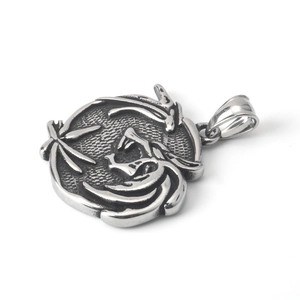Vintage stainless steel dragon relief pendant with antique finish for men and women