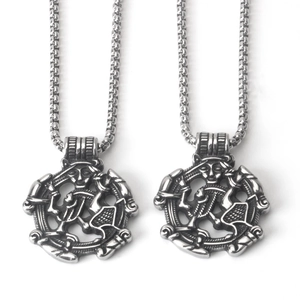 Collar de Colgante de Odin Vikingo Nórdico Vintage de Acero Inoxidable Relieve Tótem Hueco Hip Hop Rock Punk Joyería