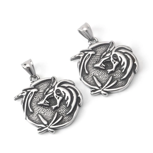 Vintage stainless steel dragon relief pendant necklace with intricate engraved details