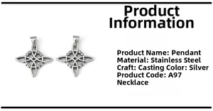 Detail view showing polished silver stainless steel Witch's Knot pendants and casting texture