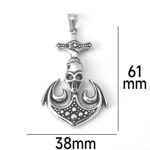 Οδηγός μεγεθών με ύψος 61mm και πλάτος 38mm του μενταγιόν άγκυρας με νεκροκεφαλή
