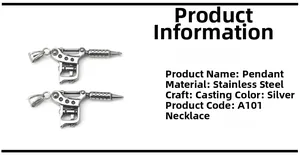 Detailed view of silver stainless steel tattoo machine pendant showing casting texture