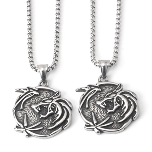 Vintage Stainless Steel Dragon Relief Pendant Necklace Gothic Punk Hip Hop Men Women Jewelry Box Chain Accessory