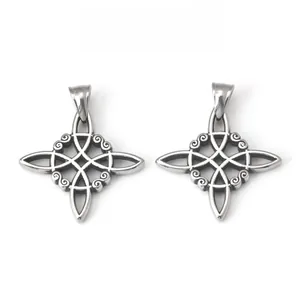 Front and back detail of stainless steel Celtic knot pendant with spiral textures