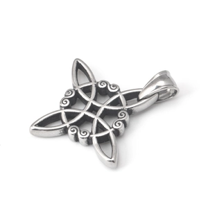 Vintage Celtic knot pendant in antique silver stainless steel on a white background