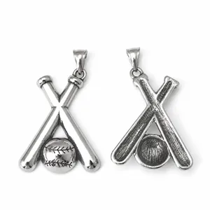 Colgante vintage de acero inoxidable con dos bates de béisbol para amantes del deporte