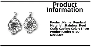 Macro detail of silver stainless steel triangle pendant with irregular lava texture finish