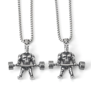 Herren Edelstahl Gewichtheber Hantel Bodybuilder Anhänger Halskette Hip Hop Punk Retro Fitness Gym Schmuck Geschenk