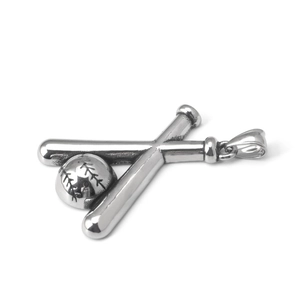Pendentif battes de baseball doubles en acier inoxydable avec boule et chaîne