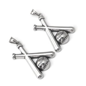 Pendentif en acier inoxydable avec doubles battes de baseball et style vintage