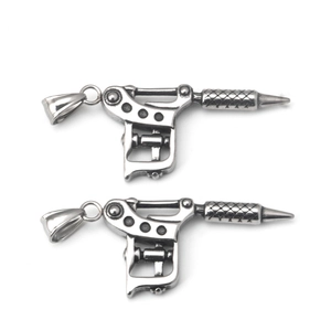 Vintage stainless steel tattoo machine pistol pendant necklace for hip hop punk fashion