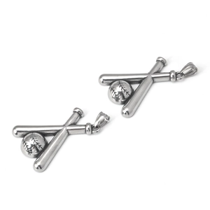 Pendentif rétro en acier inoxydable avec battes de baseball croisées et balle de sport