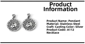 Détails du pendentif Yin Yang en acier inoxydable montrant le moulage et la finition argentée