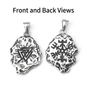 Nordic Viking necklace with stainless steel Valknut and Vegvisir triangle pendants