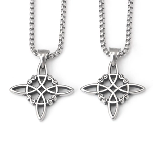 Vintage Stainless Steel Witch's Knot Celtic Pendant Necklace Hollow Out Irish Ethnic Jewelry For Men And Women Silver Tone Necklace