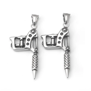Silver stainless steel tattoo machine pistol pendant necklace in hip hop punk rock style