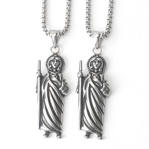 Collier Pendentif Jésus Saint Jude en Acier Inoxydable Vintage pour Hommes Femmes Hip Hop Punk Argent Bijoux Religieux