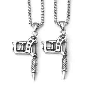 Punk Stainless Steel Tattoo Machine Pendant Necklace For Men Women Hip Hop Retro Industrial Style Silver Jewelry Gift