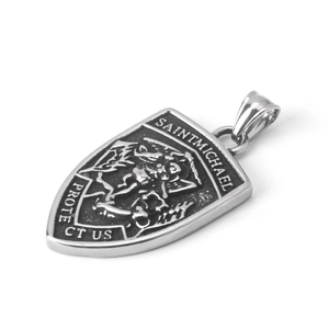 Saint Michael Archangel shield pendant necklace in retro stainless steel for men and women