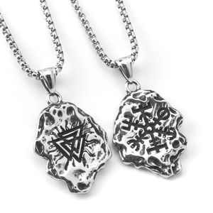 Men Vintage Stainless Steel Viking Valknut Pendant Necklace Geometric Lava Texture Hip Hop Punk Jewelry Gift For Men