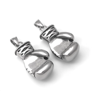 Vintage stainless steel boxing glove pendants with polished finish and antique detail