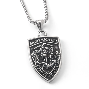 Saint Michael Archangel Protect Us Shield Pendant Necklace Stainless Steel Vintage Religious Amulet For Men Women Jewelry