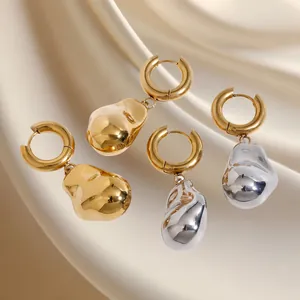 Boucles d'Oreilles Pendantes en Acier Inoxydable Lave Irrégulière pour Femmes Or Argent Bicolore Bijoux de Mode Étanche Hypoallergénique