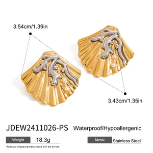 Gouden schelp oorbellen met parels en koraal, waterdicht roestvrij staal sieraden