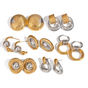 Lot de 6 paires de boucles d'oreilles vintage en acier inoxydable plaqué or 18 carats