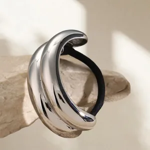 Minimalist Stainless Steel Metal Hair Tie For Women Gold Silver C-Shaped Ponytail Holder Mirror Finish High Elastic Scrunchie