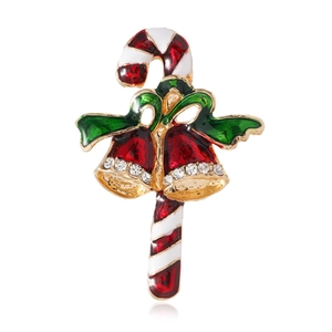 Broche sucre d'orge de Noël avec doubles cloches en émail rouge et cristaux brillants