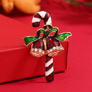 Broche de Noël Sucre d'Orge Cloche Alliage Émail Strass Nœud Pour Femme Fête Décoratif Bijoux Cadeau