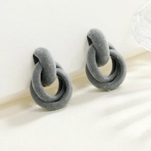 Vintage dark gray flocked interlocking geometric loop earrings for winter fashion