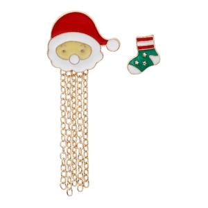 Orecchini natalizi asimmetrici con Babbo Natale, nappe dorate e una calza di Natale