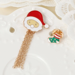 Natale Babbo Natale Calza Orecchini Asimmetrici Nappina Spilla Set Lega Smalto Gioielli per Feste Donna Bambini
