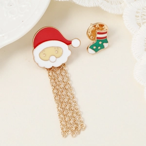 Simpatica spilla Babbo Natale con nappe dorate e orecchini a lobo a forma di calza