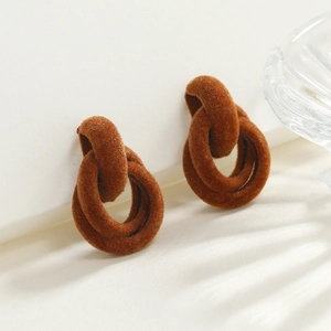 Exaggerated vintage brown flocked geometric interlocking hoop earrings for women