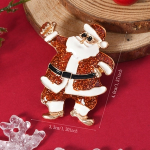 Broche Père Noël vintage en émail rouge avec bordure dorée et dimensions détaillées