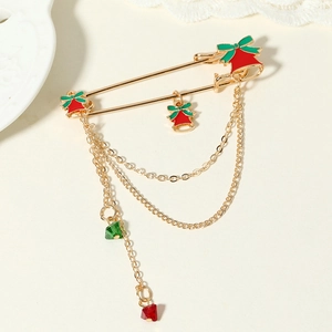 Christmas alloy pin brooch featuring red bells, green bows and golden tassels