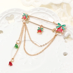 Christmas Bell Tassel Alloy Enamel Brooch Pin Red Green Rhinestone Bowknot Heart Safety Pin Festive Jewelry For Women Gift