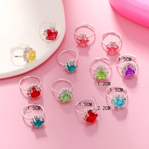 Verstellbare Kristall-Ring-Set für Kinder mit bunten Herz- und Quadratformen