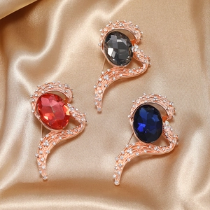 Vintage Alloy Rhinestone Geometric Brooch Pin For Women Rose Gold Large Oval Crystal Wave Brooch For Wedding Banquet Party Jewelry