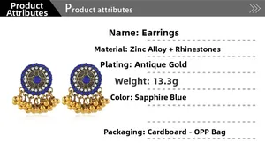 Detail view of Bohemian round earrings with turquoise stones and gold plating