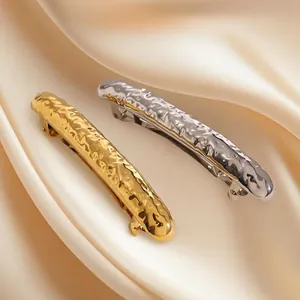 Women's Stainless Steel Hammered Hair Clip Lava Texture Metallic Barrette Gold Silver Waterproof Hypoallergenic Hair Styling Accessory