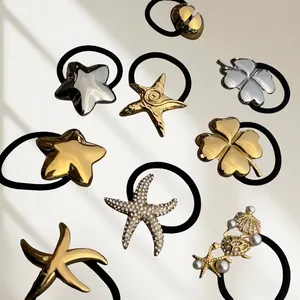 Elastici Per Capelli Minimalisti Acciaio Inossidabile Metallo Geometrico Oceano Stella Marina Conchiglia Coda Di Cavallo