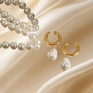 Boucles d'Oreilles Clips en Acier Inoxydable Vintage Avec Künstliche Perle Baroque Irrégulière Clip d'Oreille en U Or Bijoux Femme Sans Trou